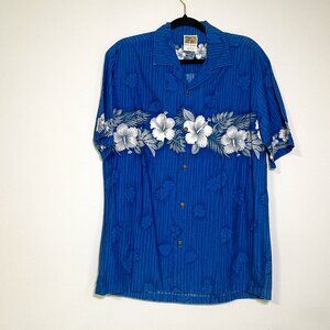 Men's Large Winnie Fashion Blue Hawaiian Short Sleeve Button Down Shirt